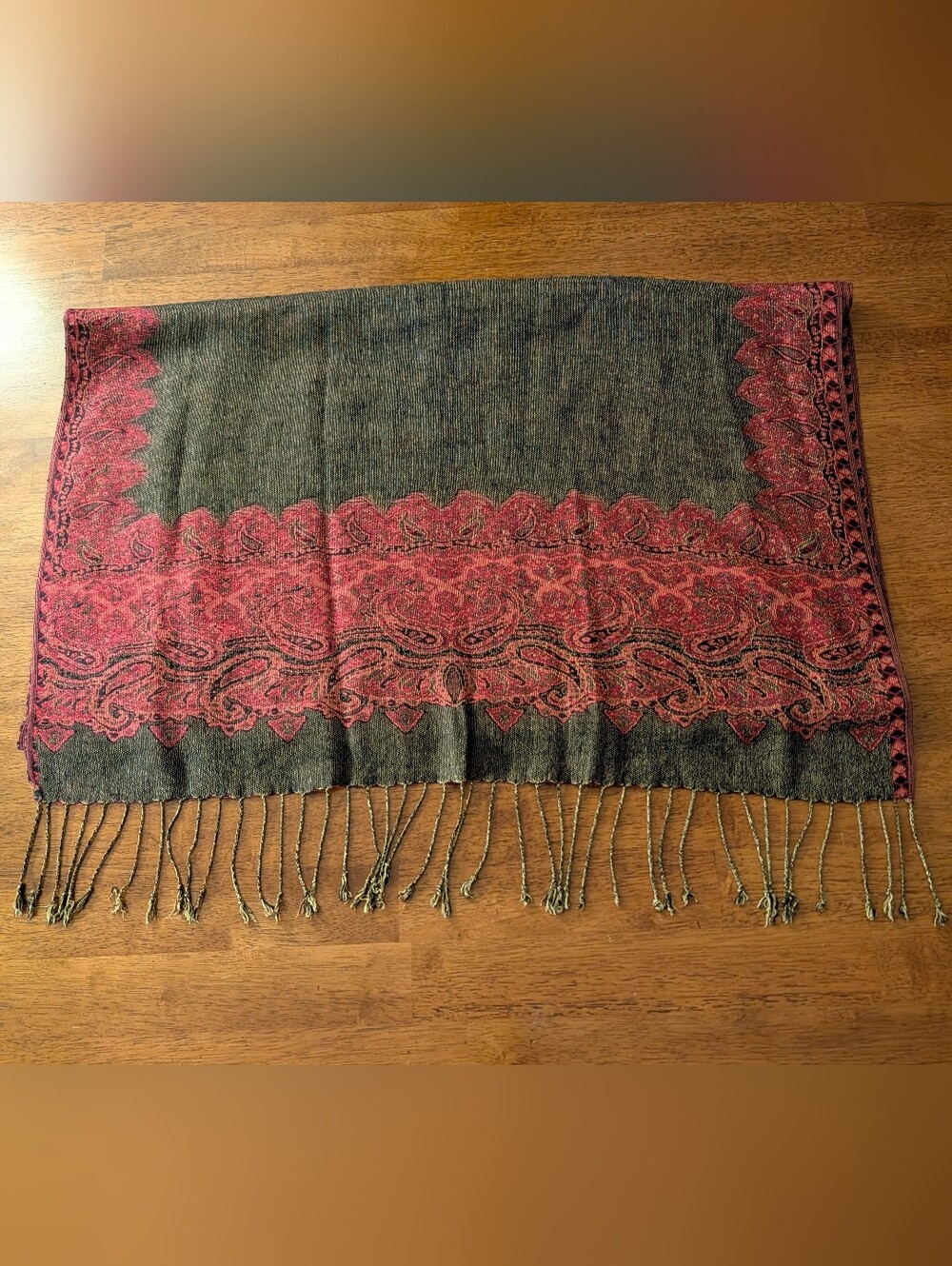 Red and Green Pashmina/Silk Wrap